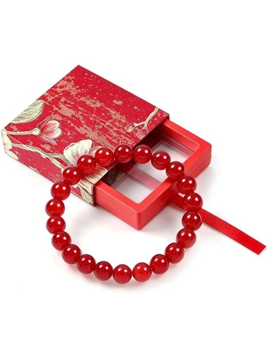 Jewelry - Natural Red Agate Beaded Bracelet for Women - Healing Gemstone Stretch Jewelry